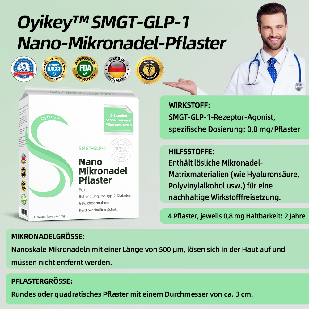 【7 dager for å se resultater】👨⚕️Oyikey®SMGT-GLP-1 Nano mikronålplaster (Painless, langvarig, mot diabetes, fedme og hjerte- og karsykdommer) 🍒